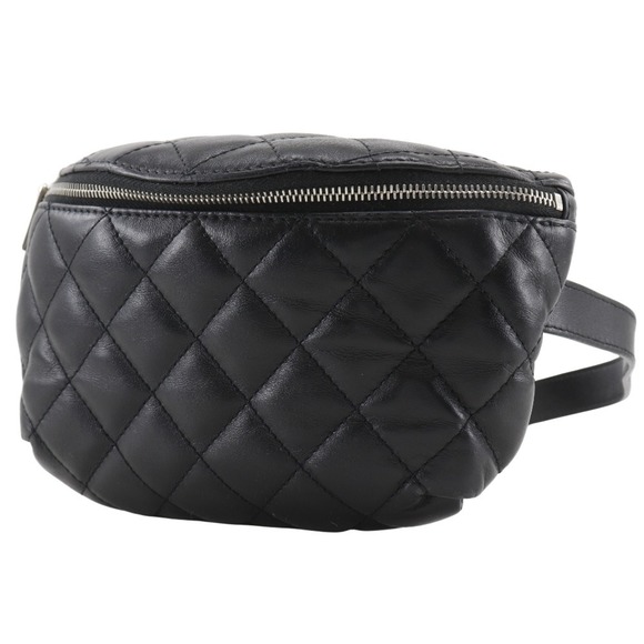 CHANEL Matelasse Waist Bag Belt Uniform Lambskin Black Women\'s